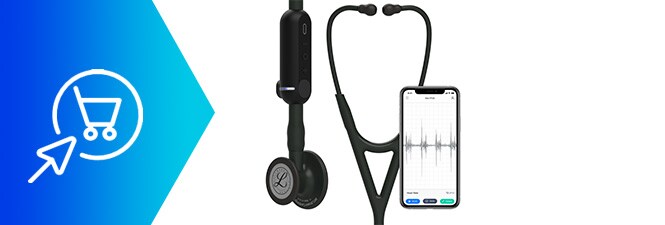 Lekarz przykładający stetoskop cyfrowy 3M™ Littmann® CORE do klatki piersiowej pacjenta
